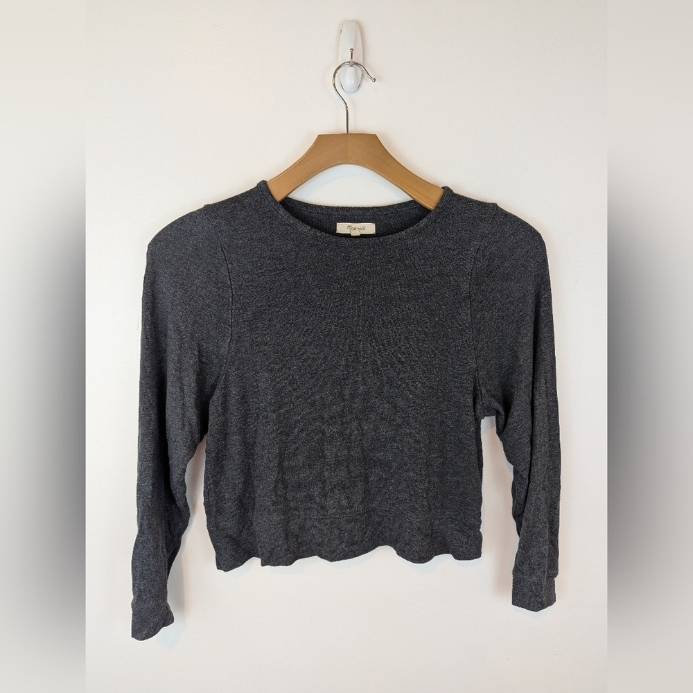 Madewell Highpoint Dolmon Long Sleeve Slouchy Cropped Heather Gray Tee, Sz S